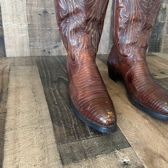 Dan Post Brown Teju Lizard Vibram Sole Moto Cowboy Boots Mens 9.5 D - Picture 11 of 12